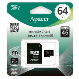 Apacer Karta pamięci Secure Digital Card U1, 64GB, micro SDXC, AP64GMCSX10U1-R, UHS-I U1 (Class 10), z adapterm