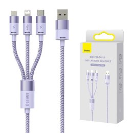 Kabel USB 3w1 Baseus StarSpeed, USB-C + micro USB + Lightning, 3,5A, 1.2m (fioletowy)