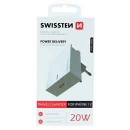 SWISSTEN Zasilacz / sieciowy adapter 20W, 1 port, USB-C, podstawka / stojak na telefon, Iphone 12