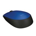 Logitech Mysz M171, 1000DPI, 2.4 [GHz], optyczna, 3kl., bezprzewodowa, niebieska, 2 szt AA, do notebooka, uniwersalny