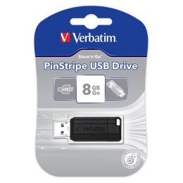 Verbatim USB pendrive USB 2.0, 8GB, PinStripe, Store N Go, czarny, 49062, USB A, z wysuwanym złączem