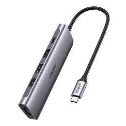 Adapter 5w1 UGREEN CM136 Hub USB-C do 3x USB 3.0 + HDMI 4K + USB-C PD 100W (szary)