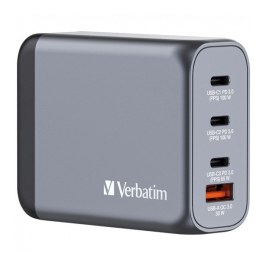Ładowarka Verbatim GNC-100, GaN 100W, USB-C PD 2x 100W ,1x 65W, USB-A QC 3.0, wymienne końcówki C,G,A
