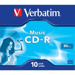 Verbatim CD-R Audio, 43365, Music CD-R, 10-pack, 16x, 80min., 12cm, bez możliwości nadruku, jewel box, do archiwizacji danych