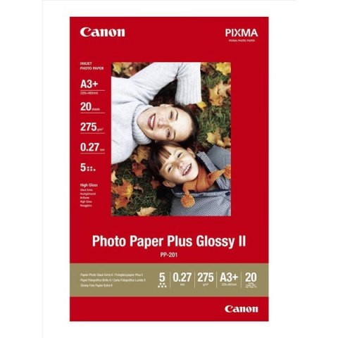 Canon Photo Paper Plus Glossy, PP-201 A3+, foto papier, połysk, 2311B021, biały, A3+, 13x19", 275 g/m2, 20 szt., atrament