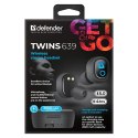 Defender Twins 639, słuchawki z mikrofonem, bez regulacji głośności na przewodzie, czarna, douszne, BT 5.0, TWS, etui z ładowark