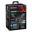 Defender Twins 639, słuchawki z mikrofonem, bez regulacji głośności na przewodzie, czarna, douszne, BT 5.0, TWS, etui z ładowark