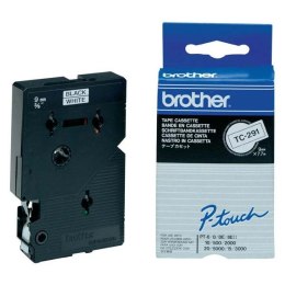 Brother oryginalny taśma do drukarek etykiet, Brother, TC-291, czarny druk/biały podkład, laminowane, 7.7m, 9mm