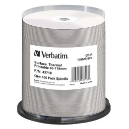 Verbatim CD-R, 43718, Thermal Printable - No ID Brand, 100-pack, 700MB, 52x, 80min., 12cm, spindle, do archiwizacji danych