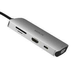 Adapter MOKiN 8w1 USB-C do 3x USB 3.0 + HDMI + USB-C + VGA + SD Card Reader + Micro SD Card Reader (srebrny)