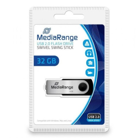 MediaRange USB pendrive, USB 2.0, 32GB, czarny, MR911, USB A, swivel / twister