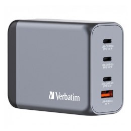 Ładowarka GaN Verbatim, USB 3.0, USB C, szara, 200 W, wymienne końcówki C,G,A