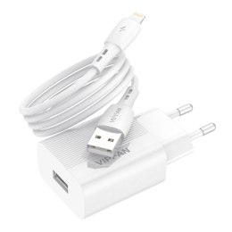 Ładowarka sieciowa Vipfan E01, 1x USB, 2.4A + kabel Lightning (biała)