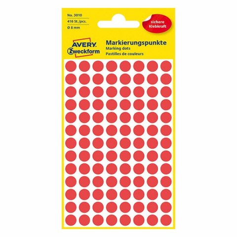 Avery Zweckform etykiety 8mm, czerwony, 104 etykiety, do znakowania, pakowane po 4 szt., 3010, do pisma odręcznego
