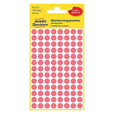 Avery Zweckform etykiety 8mm, neonowy czerwony, 104 etykiety, do znakowania, pakowane po 4 szt., 3177, do pisma odręcznego