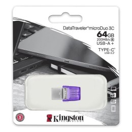 Kingston USB pendrive OTG, USB 3.0, 64GB, Data Traveler microDuo3 G2, srebrno-fioletowy, DTDUO3CG3/64GB, USB A / USB C