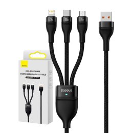 Kabel USB 3w1 Baseus Flash Series, USB-C + micro USB + Lightning, 100W, 1.2m (czarny)
