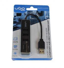 HUB USB 2.0 UGO 3-PORTY + CZYTNIK KART SD + MICRO