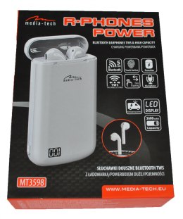 R-PHONES POWER - Douszne słuchawki Bluetooth 5.0 TWS z powerbankiem dużej pojemności