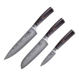 Shiori 3-Set Chairo Shōto + Santoku + Sifu - zestaw trzech noży ze stali damasceńskiej