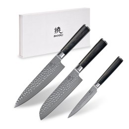 Shiori 3-Set Kuri Murō + Santoku + Sifu - zestaw trzech noży ze stali damasceńskiej
