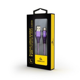 Kabel USB 2.0 (AM/8-pin lightning M) oplot tekstylny 1m purpurowo-biały Gembird