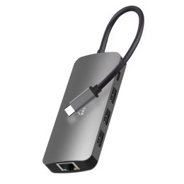 8 in 1 USB-C HUB PRO - Wielofunkcyjny koncentrator USB-C, porty: 3xUSB-A 3.0, 1xUSB-C PD, RJ45 LAN, HDMI 4K, czytnik kart SD i m