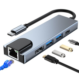 TECH-PROTECT V3 HUB USB C ADAPTER 5w1 szary 2xUSB-A 1xUSB-C 1xHDMI 1xLAN