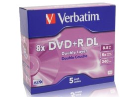 DVD+R VERBATIM 8.5GB X8 DWUWARSTWOWE 5 sztuk BOX