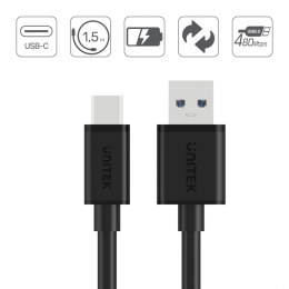 Unitek przewód USB-A 2.0 - USB-C 1,5m C14067BK