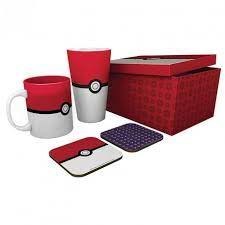 Pokemon - Pokeball gift set: mug, glass, 2 x coasters / zestaw prezentowy Pokemon - Pokeball: kubek, szklanka, 2 x podkładka - A