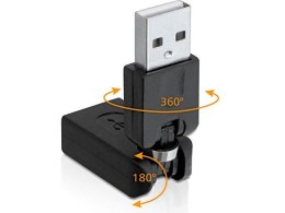 ADAPTER USB-A(M) 2.0->USB-A(F) KĄTOWY 360"/180" CZARNY DELOCK