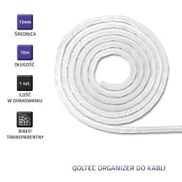 Qoltec Organizer do kabli 12mm | 10m | Biały/ transparentny